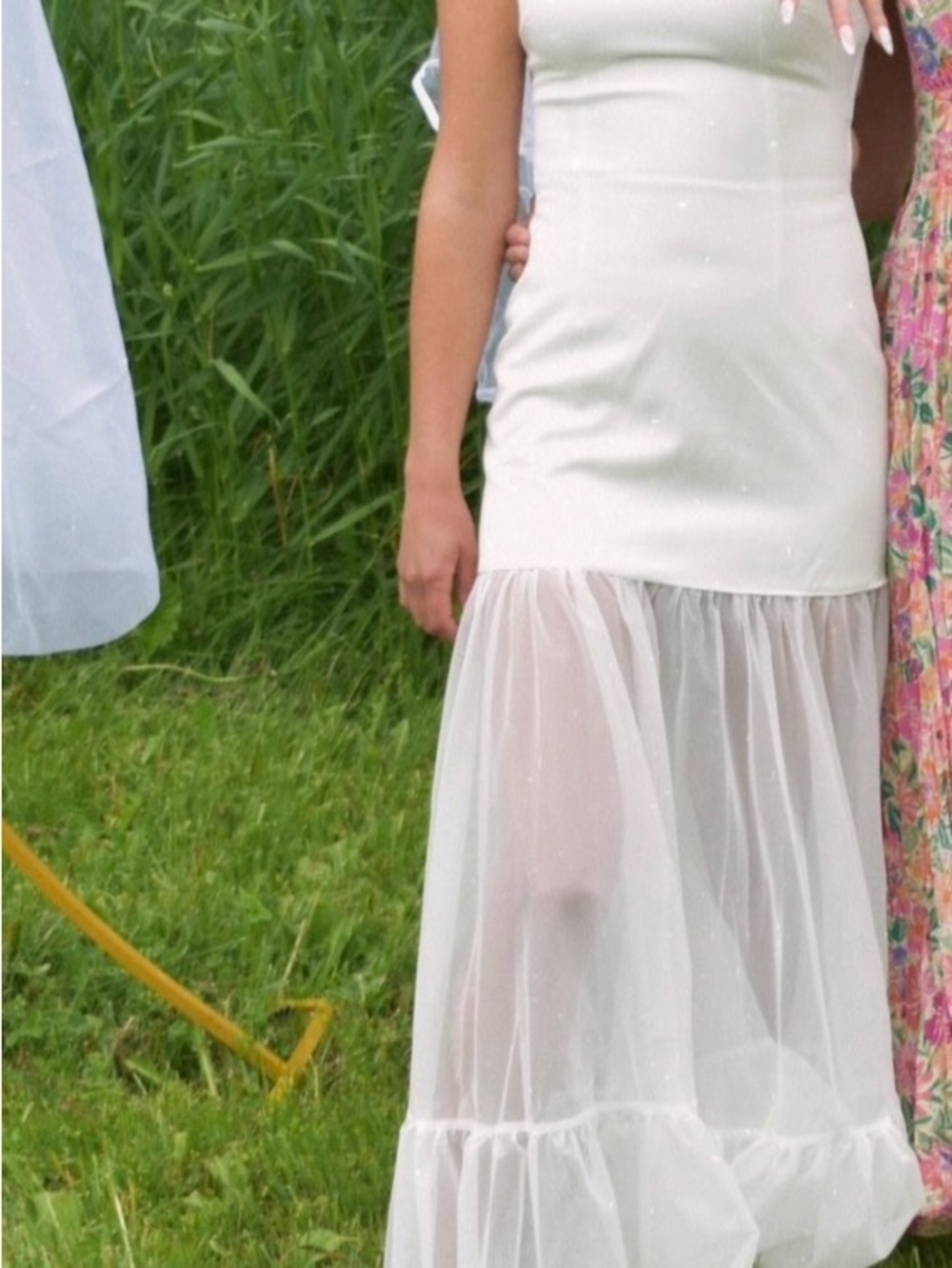 Hello Molly White Maxi Dress with Sheer Tiered Skirt